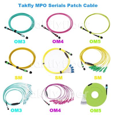 12/24 코어 광섬유 MTP MPO 접속 코드, SM, OM3, OM4, OM5, 3.0mm